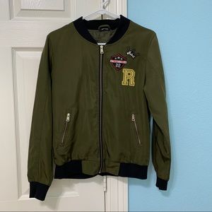Army Green Bomber Jacket With Patches